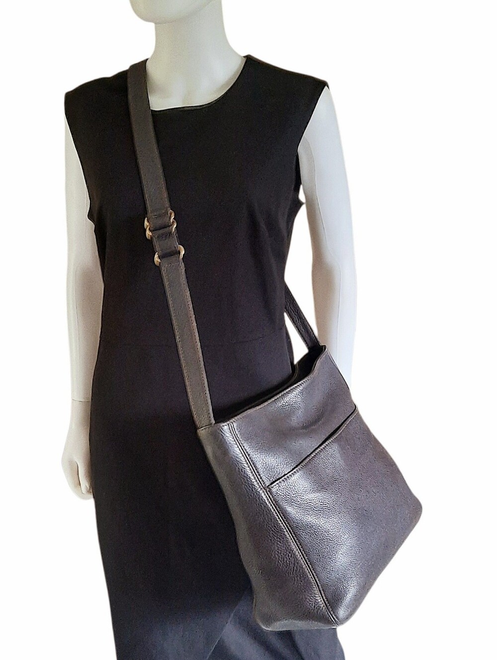 Vtg COACH #4920 Charcoal Leather Sonoma Pocket Shopper Unisex Messenger Bag